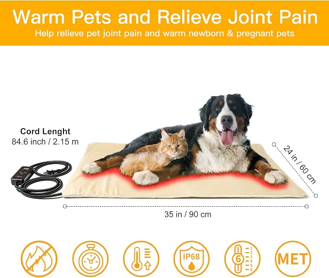 Toozey Large Pet Heating Pad, 6 Adjustable Temperature Heated Dog Bed - Image 2