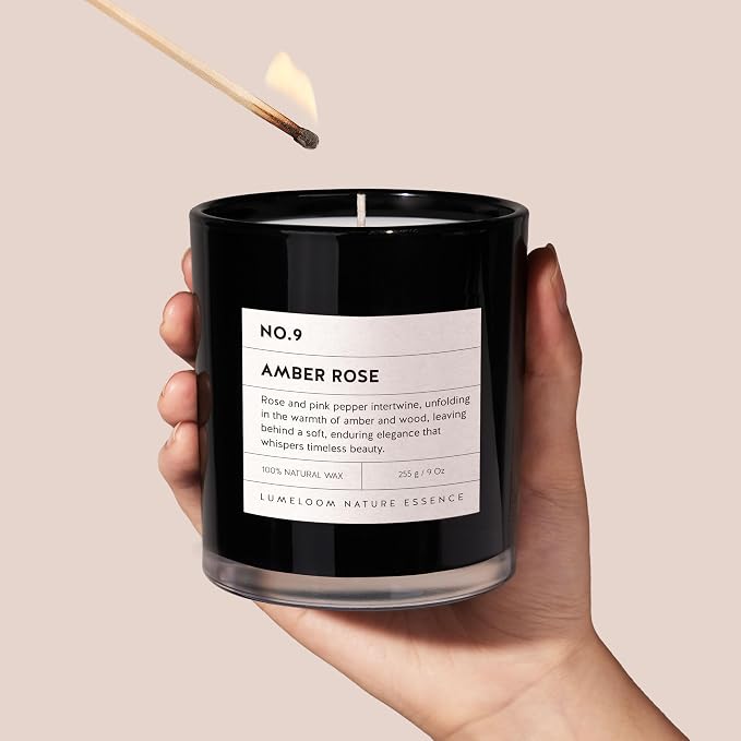 LUMELOOM Amber & Rose Luxury Scented Candles, 9oz Soy Wax Candles - Image 5
