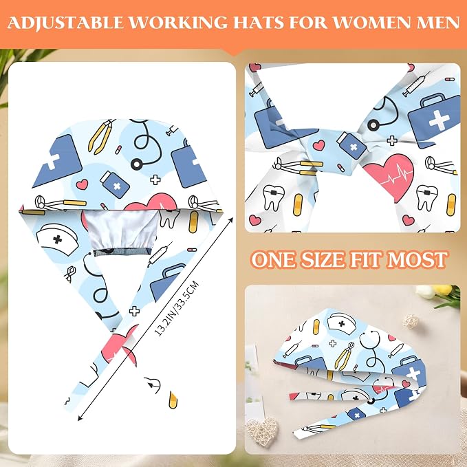 Adjustable Scrub Cap with Buttons & Sweatband, Working Hat with Elastic Tie Back - Image 4