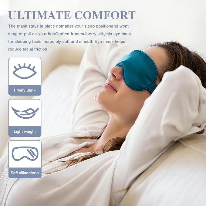 Silk Sleep Mask, Eye Mask for Sleep Women Men, Mulberry Sleeping Mask - Image 5