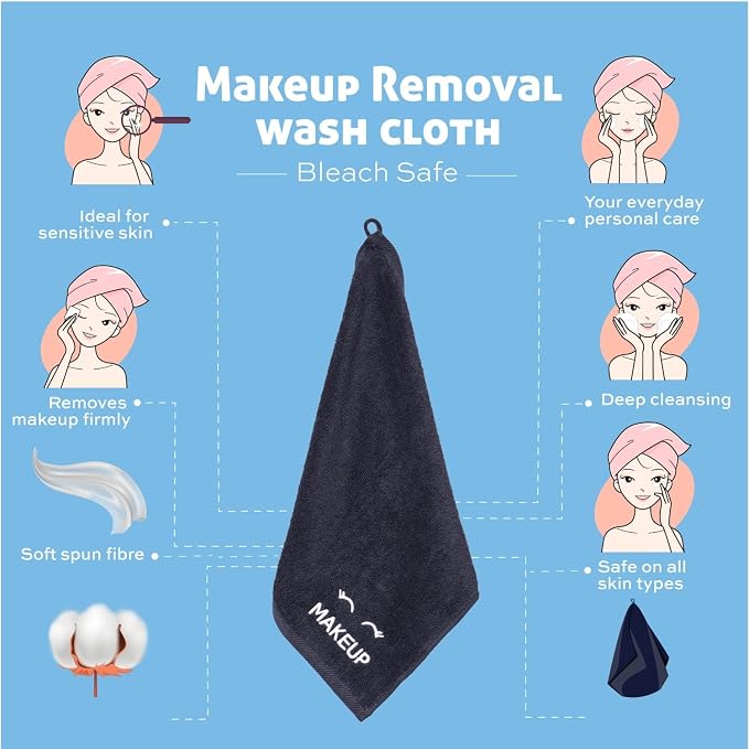 White Classic Bleach Safe Black Makeup Washcloths - Image 5