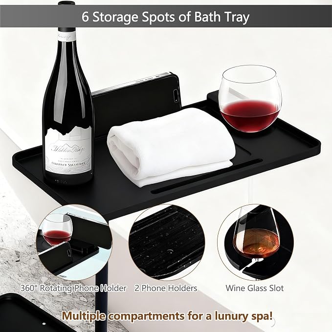 3 Layer Bathtub Tray Table, Bamboo Swivel Bathtub Side Table Height Adjustable - Image 4