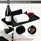 3 Layer Bathtub Tray Table, Bamboo Swivel Bathtub Side Table Height Adjustable - Image 4