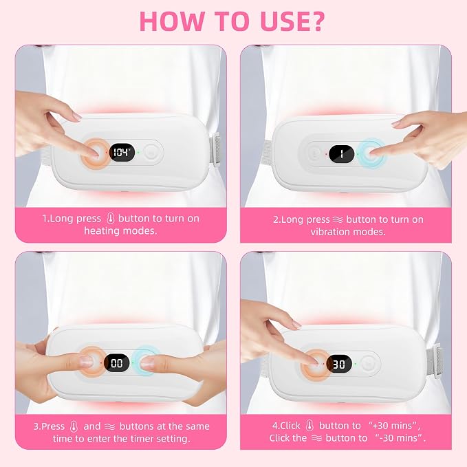 Portable Heating Pad Period Cramps: 2 Timer 6 Heat Levels 6 Vibration Modes - Image 4