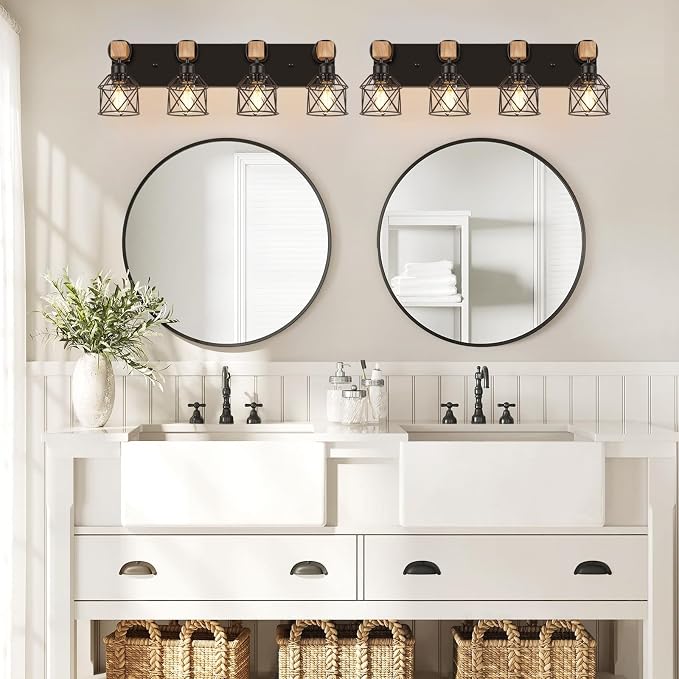 FadimiKoo 4-Light Rustic Style Wood Bathroom Vanity Light Fixtures, Farmhouse - Image 6