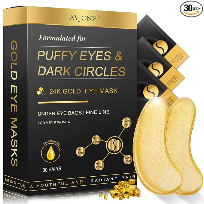 AVJONE 24K Gold Under Eye Patches, Collagen Eye Masks by AVJONE