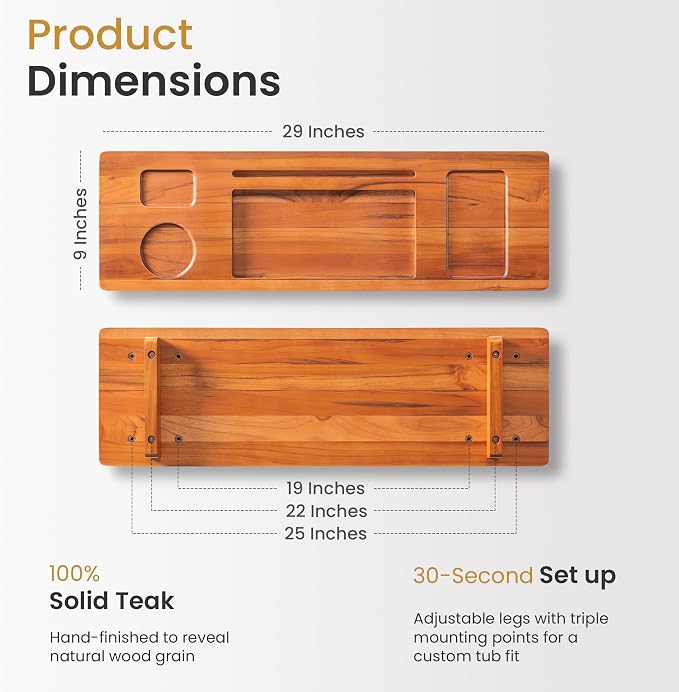 Premium Teak Bathtub Tray for Freestanding Baths - Image 2