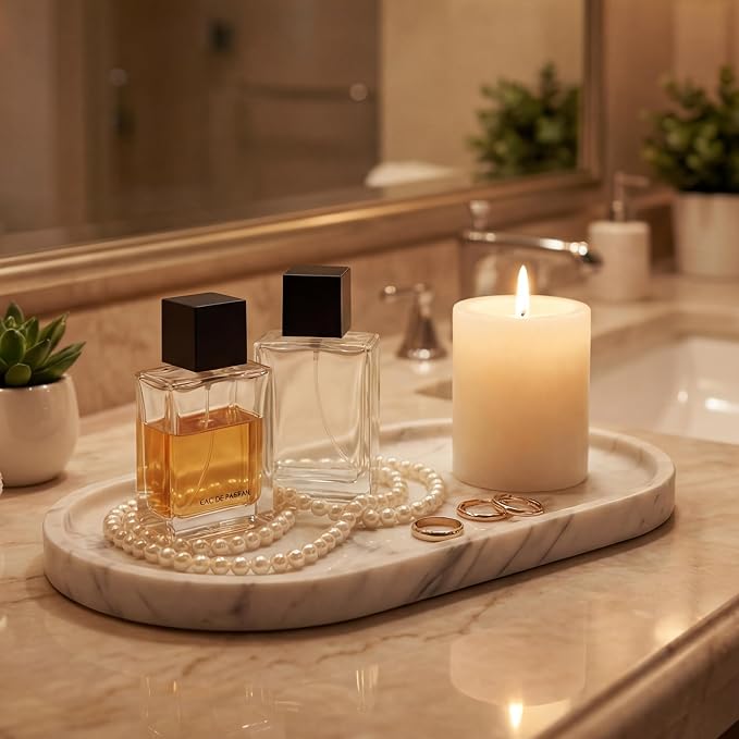 YKAJO Oval Real Marble Tray for Bathroom Kitchen Counter Stone Decorative - Image 2
