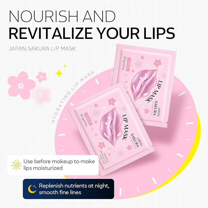 AKARY Sakura 10 Pieces Hydrating Lip Mask, Lip Sleep Mask Collagen Crystal Lip - Image 3