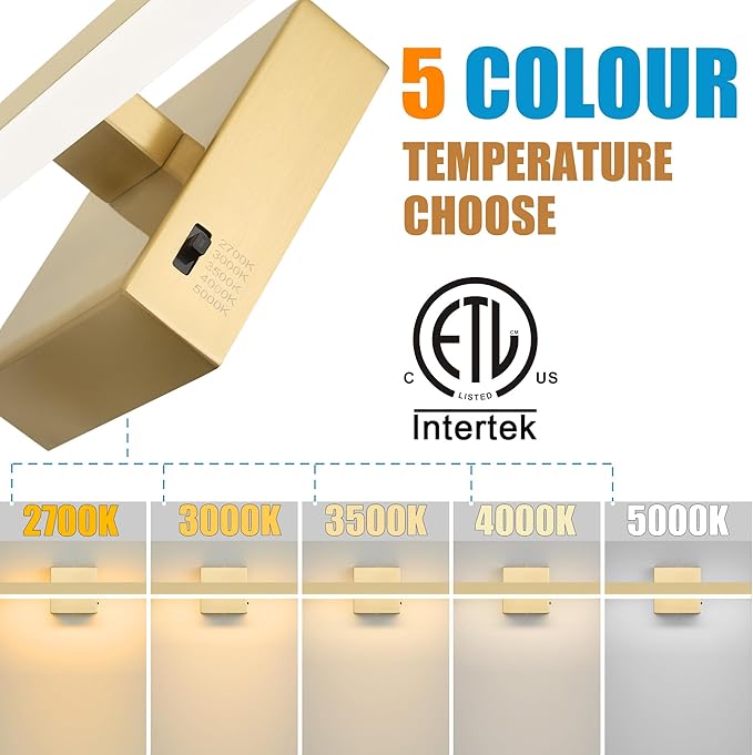 Gold Bathroom Vanity Light 39.4 inch, 30W Dimmable 5CCT LED Modern Bathroom - Image 4
