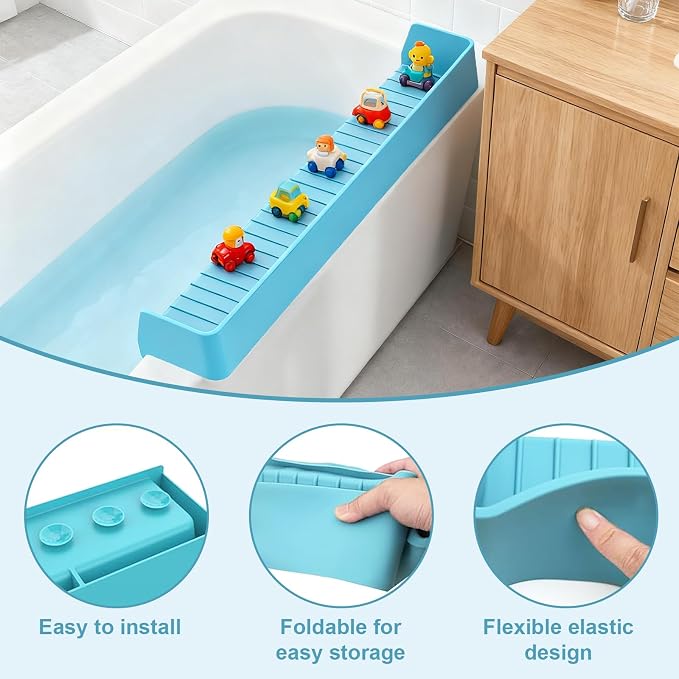 Bathtub Splash Guard for Kids, 2.6 FT Silicone Bathtub Play Shelf - Image 3