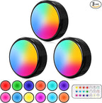 ILYXY LED Puck Lights with Remote, 3 Pack Under Cabinet Lighting, Battery by ILYXY