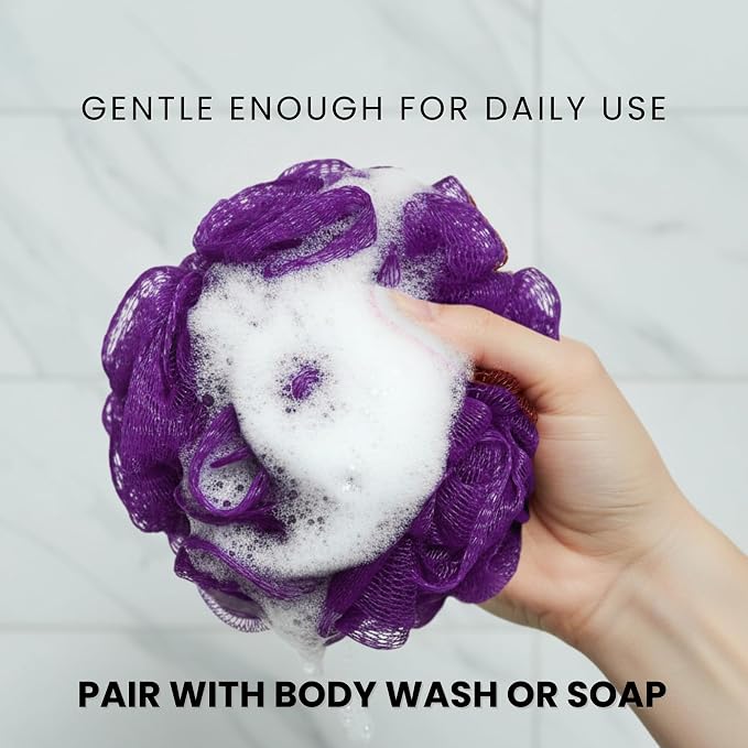 Large Purple Bath Sponge Pack of 3 – Gentle Exfoliation Loofahs - Image 3
