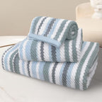 Blue Striped Towels Set of 3, 100% Cotton, Quick Dry, Soft & Absorbent Luxury by VOOVAMOVAS
