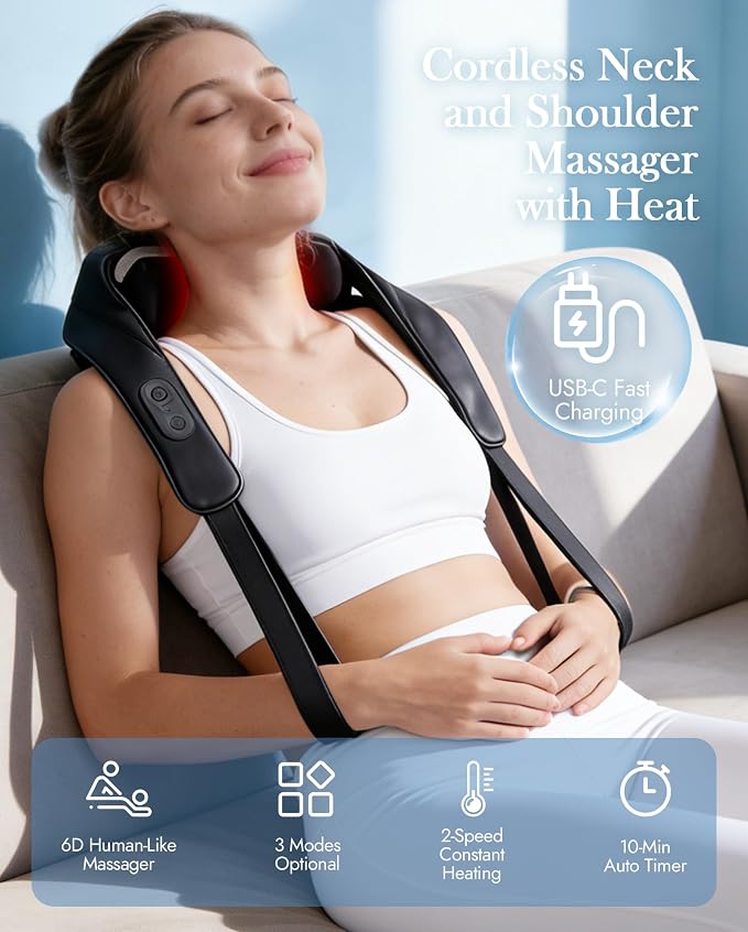 Neck Massager with Heat Cordless: Shiatsu Back Shoulder Massage Tools - Image 3
