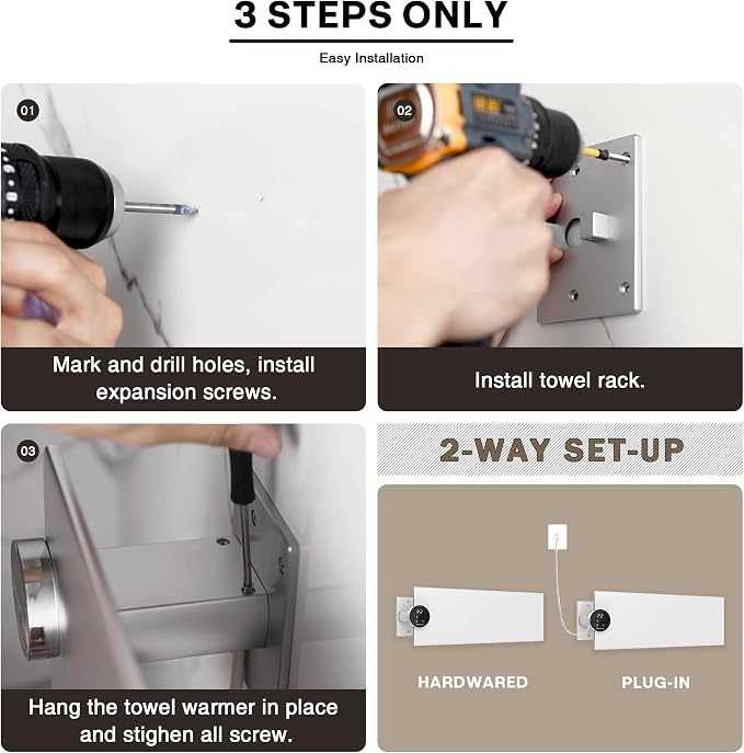 K&KALONZO Electric Towel Warmer, 18.8" W x 4.8" H Wall-Mounted Towel Heater - Image 5