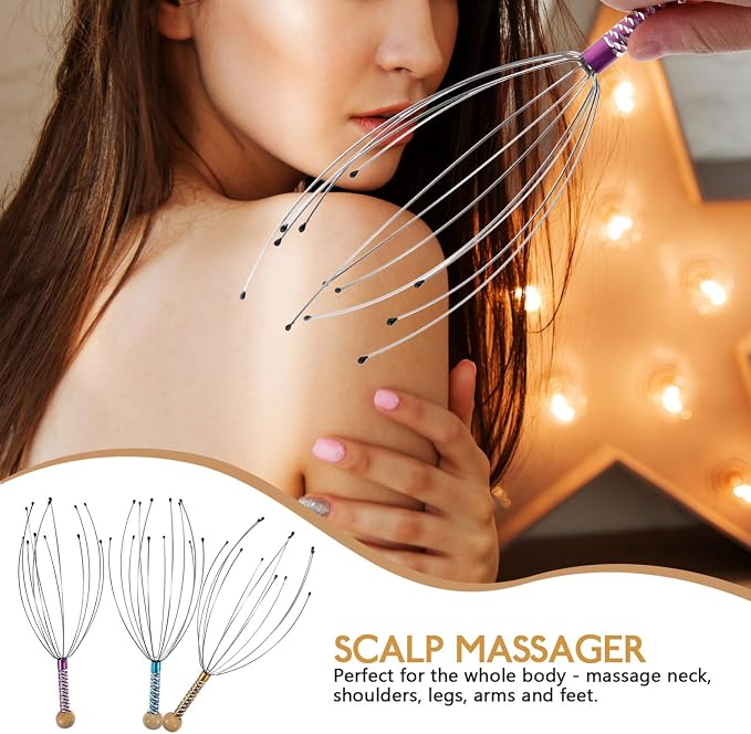 rosenice Scalp Massager Hand Held Therapeutic Head Scratcher Steel Wire Head - Image 2