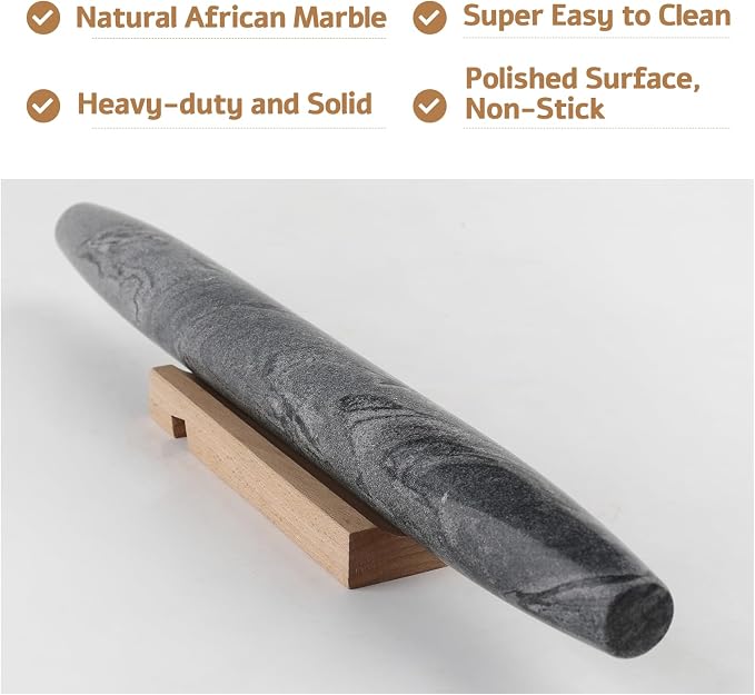 Koville African Natural Marble French Rolling Pin, 16inch Non-Stick Rolling Pin - Image 3