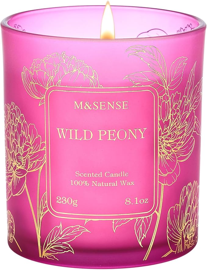 M&SENSE Wild Peony Floral Natural Soy Scented Candle, 7.8oz 42H Non-Toxic Long by MSENSE