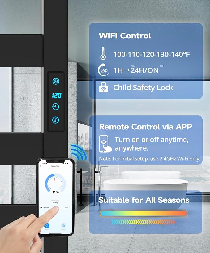 Towel Warmer Rack with WiFi, 6 Bars Large Towel Racks with Temperature & Timing - Image 2