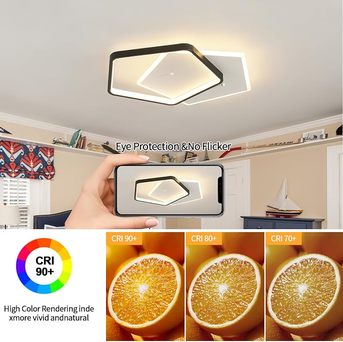 Shine LUEST Modern LED Ceiling Light Fixture Dimmable Black Flush Mount Ceiling - Image 9