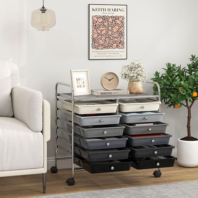 Giantex 12 Drawers Rolling Cart, Mobile Storage Drawer Cart, Classroom - Image 2