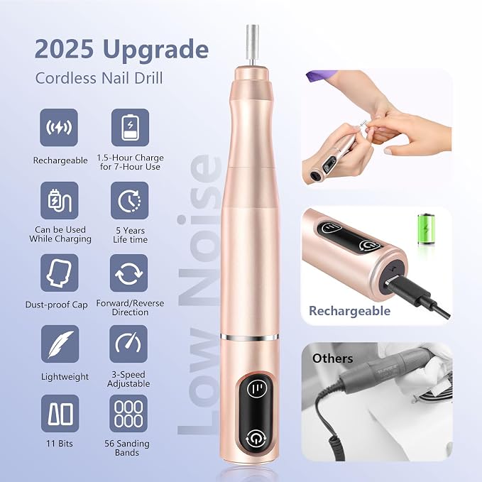 TUOBEO Cordless Nail Drill Electric Rechargeable File Kit, Professional Efile - Image 4