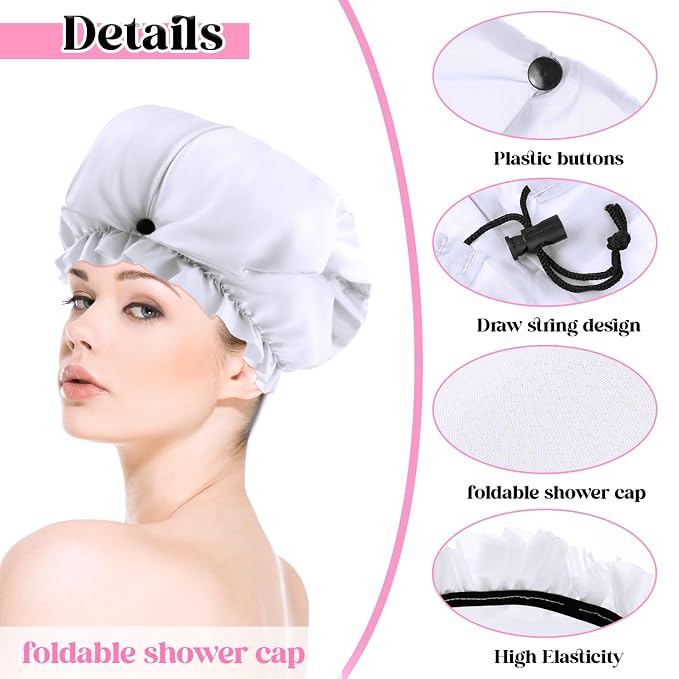 2 Pcs Large Shower Cap for Braids, Extra Long Shower Cap for Women Long Hair & - Image 3