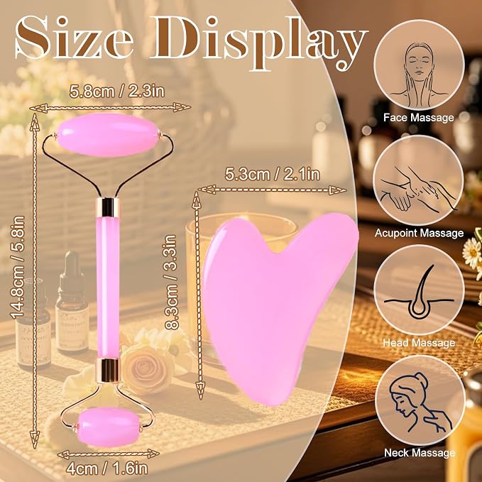 Gua Sha Facial Massage Tool and Roller Set, Facial Massager - Image 3