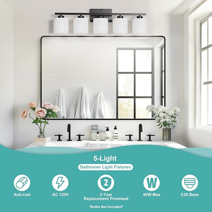 Honesorn 5-Light Vanity Lights, Matte Black - Image 2