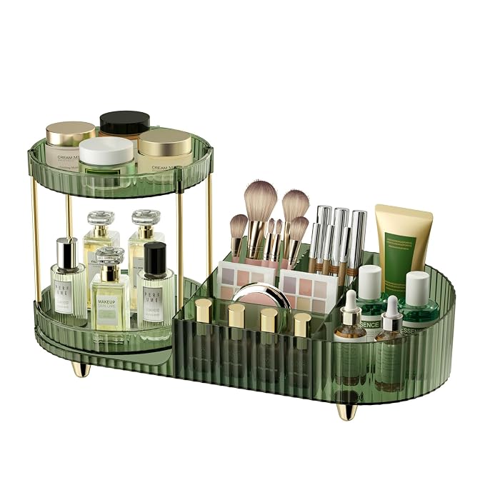 360 Rotating Makeup Organizer for Vanity, 2 Small Trays & 5 Compartments for by Jywantful