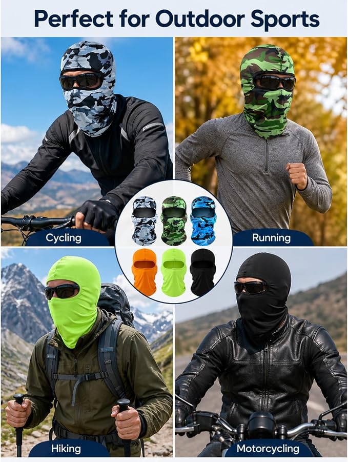 SATINIOR 6 Pcs Ski Mask Cover Balaclava Full Face Mask Summer Face Cover UV - Image 6