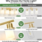 MOKATNG 4-Light Bathroom Light Fixtures, Brushed Gold Vanity Light - Image 3