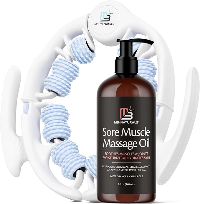 Arnica Sore Muscle Massage Oil and Massager Kit | Relaxing Post-Workout by M3Naturals
