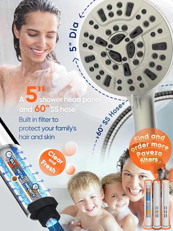 Pavezo® High Pressure Shower Head Handheld 5" Large, 10-mode Portable - Image 4