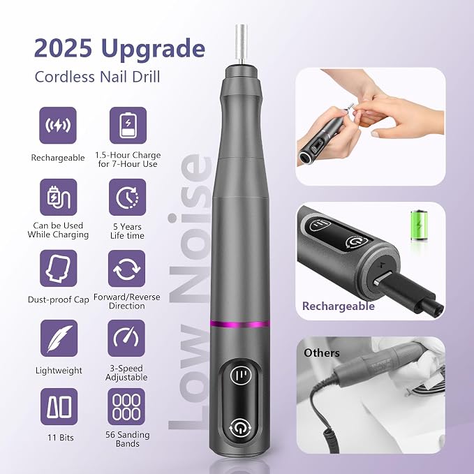 TUOBEO Cordless Nail Drill Electric Rechargeable File Kit, Professional Efile - Image 4