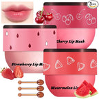 3 PCS Bee Lip Balm Honey Pot, Watermelon & Cherry & Strawberry Lip Mask by LemonSac