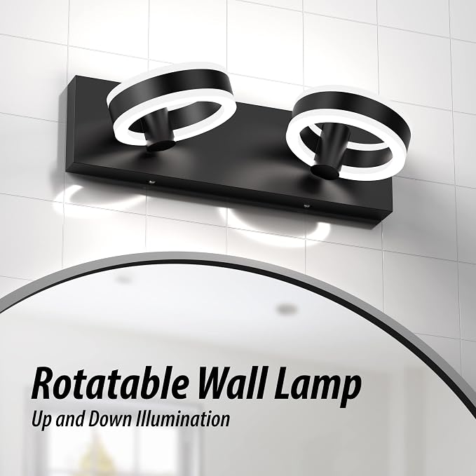 LED Bathroom Light Fixtures, 15inch Black Vanity Lights, Modern 2 Light Acrylic - Image 5