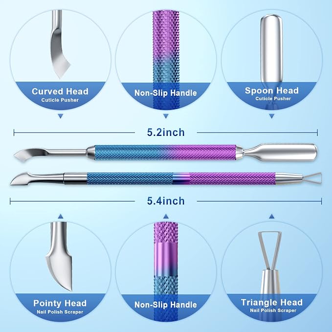 2PCS Metal Cuticle Pusher and Scraper, Nail Trimmer Cutter Stainless Steel Gel - Image 2