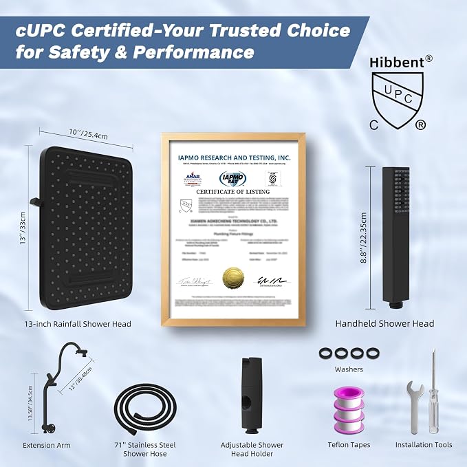Hibbent Upgraded cUPC Certified 13'' Shower Head Combo, High Pressure 5-spray - Image 9