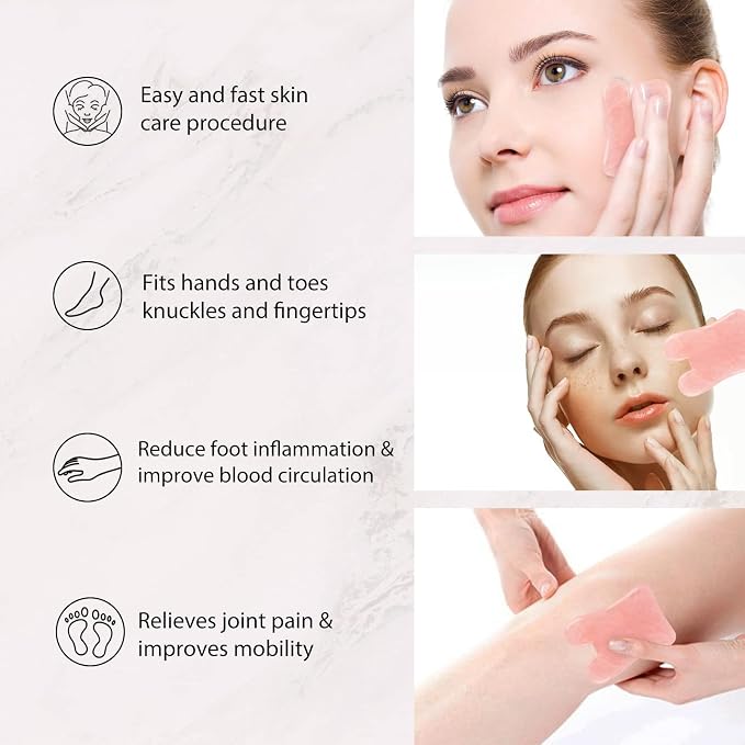 Gua Sha Facial Tools Set of 3 Guasha Massage Tool Rose Quartz Gua Sha Scraping - Image 5