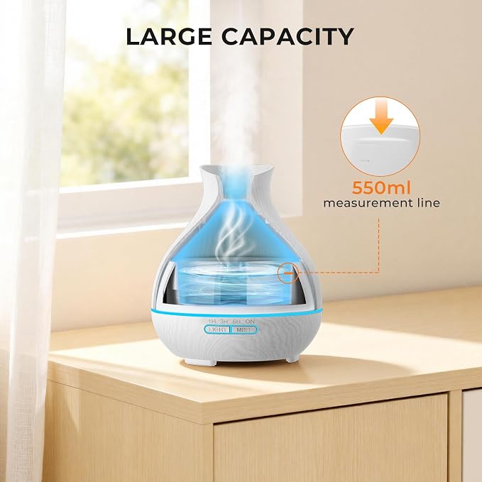 BZseed Aromatherapy Essential Oil Diffuser 550ml 12 Hours White Wood Grain - Image 6