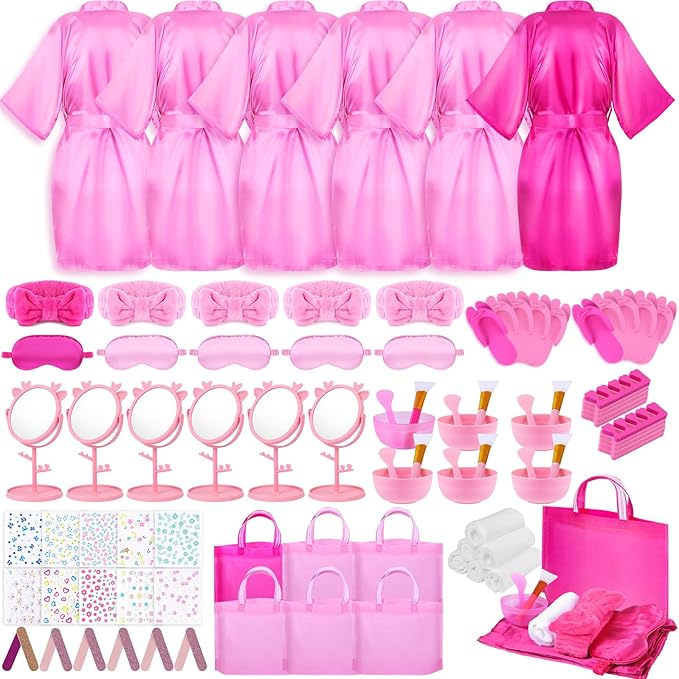 Spa Party Supplies for Girls, 6 Satin Robes Kids Spa Birthday Sleepover by Guifizeiom