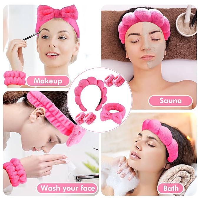Zkptops 6Pcs Spa Headband for Washing Face Wristbands Set Women Bubble Makeup - Image 6