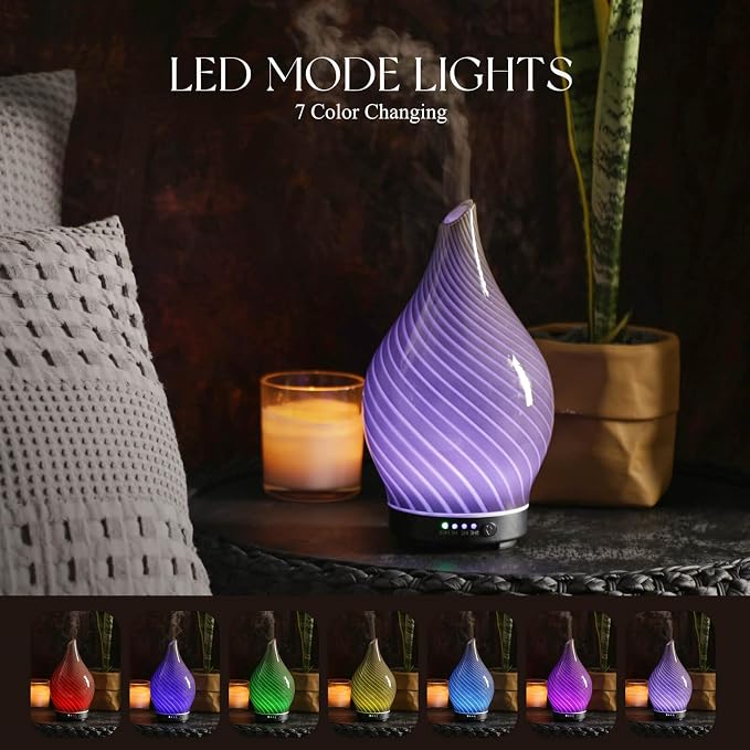 Porseme 150ml Essential Oil Diffuser Glass Color Changing Aroma Air Diffusers - Image 2