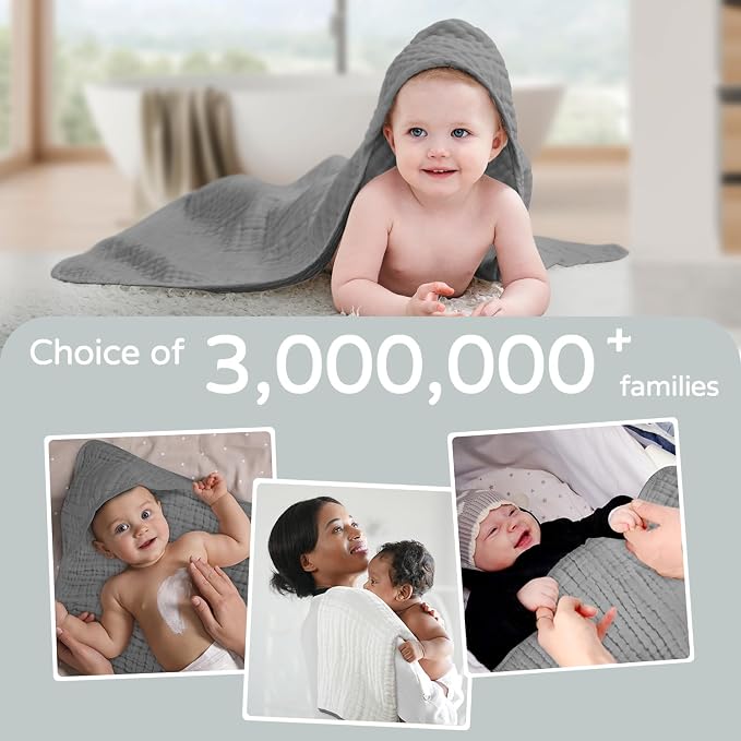 Yoofoss Hooded Baby Towels for Newborn 2 Pack 100% Muslin Organic Cotton Baby - Image 6