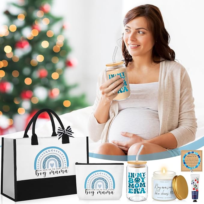 7 Sets Boy Mother Gifts for New Mom Gifts Tote Bag Makeup Bag Candle Bracelet - Image 4