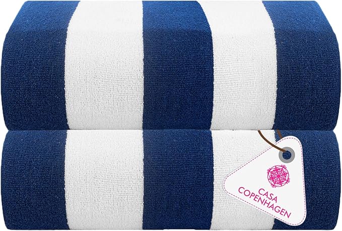 CASA COPENHAGEN Cabana Towels 2Pcs Cobalt Blue Designer Stripe Beach Bathsheet by CASACOPENHAGEN
