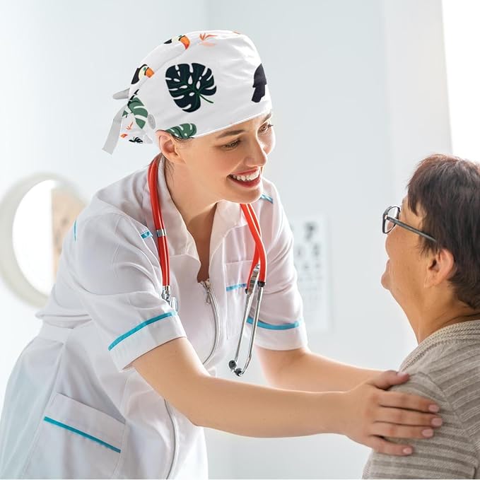 Women Working Cap with Buttons Bouffant Hat Autumn Leaves Nurse Scrub Caps Long - Image 6