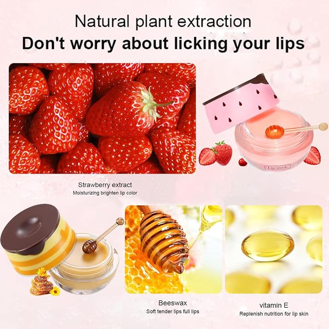 4PCS Strawberry & Bee Lip Balm Honey Pot, Vitamin E & Moisturizing Propolis - Image 5